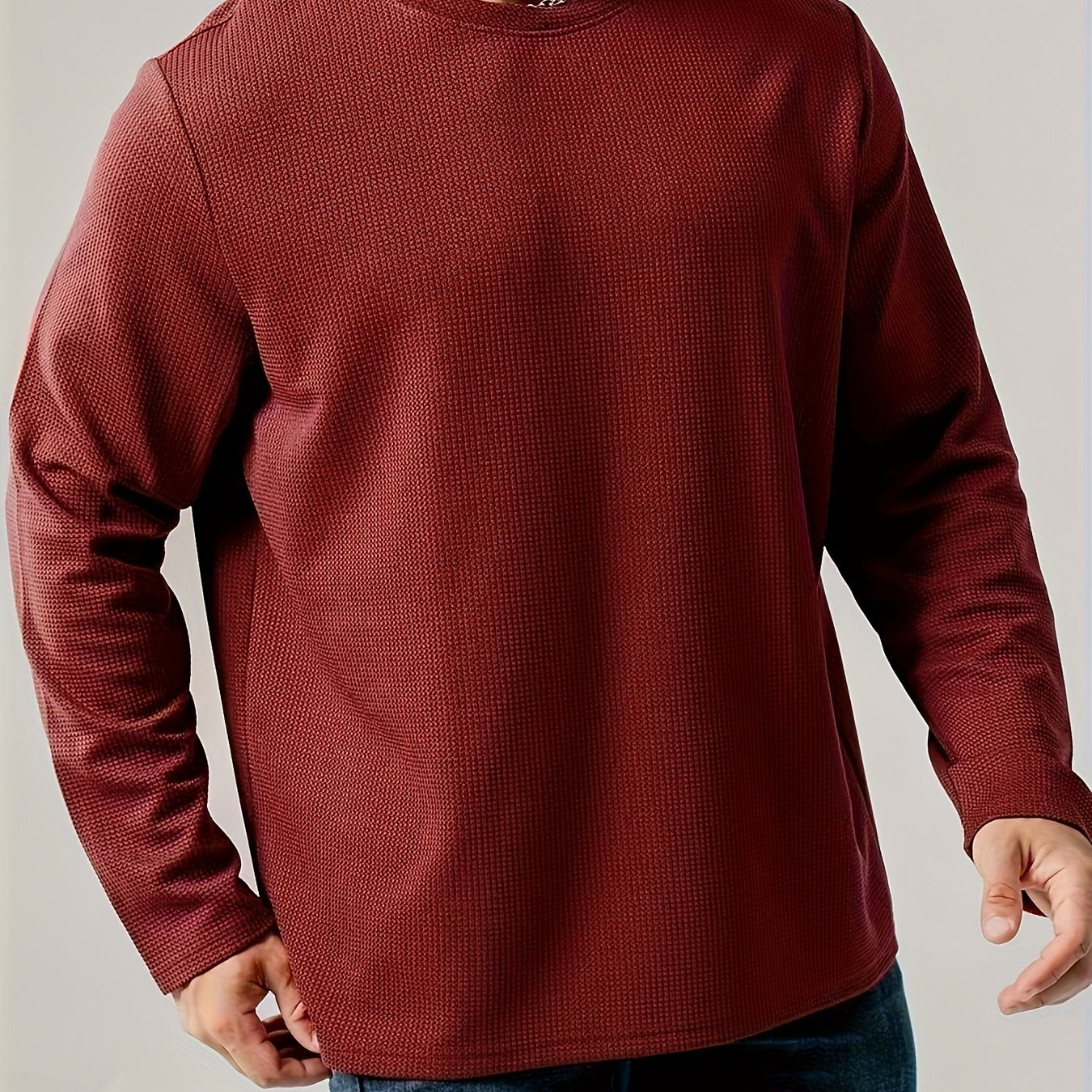 Men's Plus Size Dark Gray Long Sleeve Crewneck Top in Soft Polyester Knit, Warm & Comfortable for Fall and Winter, Machine Washable, Everyday Stylish Comfort Wear.