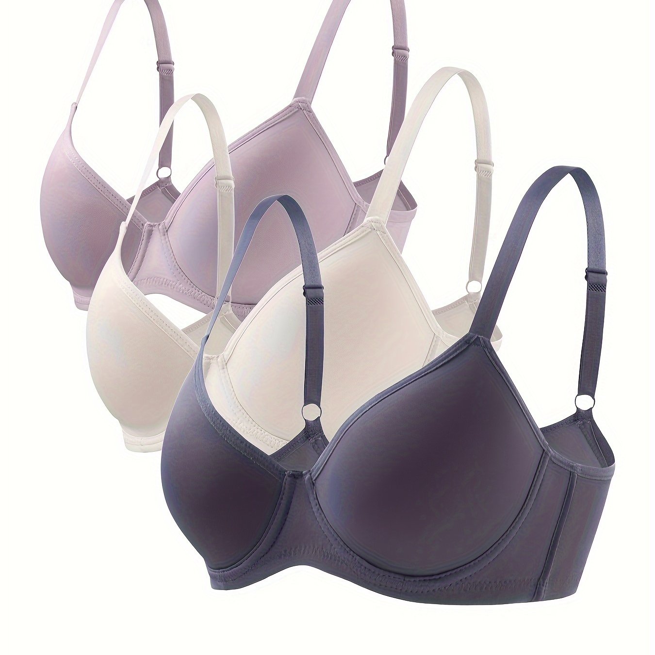 3 Simple Solid Push Up Bras for Everyday Comfort - Women's Lingerie & Underwear