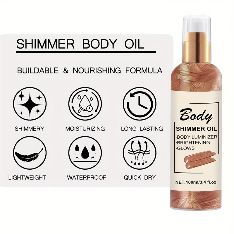 100ml Body Shimmer Oil with Golden Bronze Glow, Moisturizing and Illuminating, Suitable for All Skin Types