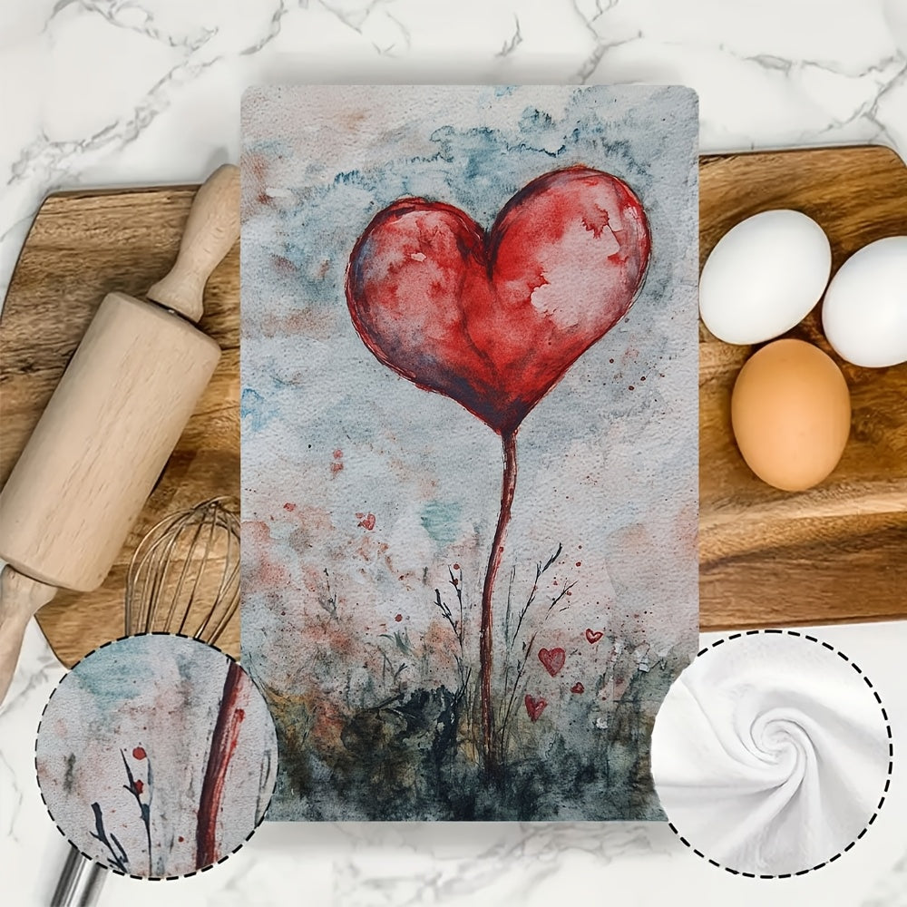 Valentine's Day Kitchen Towels Set of 2, Modern Coastal Design, High Absorbency Polyester Knit Material, Easy to Clean in Washing Machine, 40.64x60.96 cm, Stylish Hand Towels for Holiday Decoration - Item Number 2KYSYS1217736