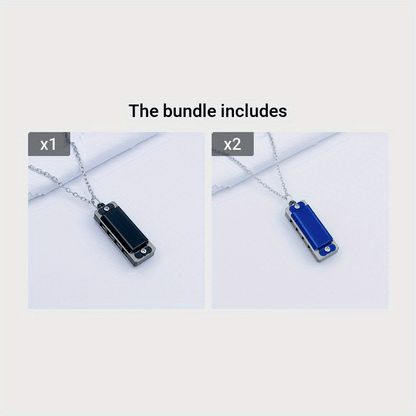 Necklace harmonica with four holes and eight tones for playing songs.