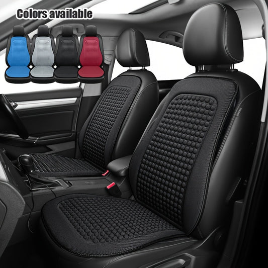 Cooling car seat cushion with breathable fabric, easy install and no-tie design for all seasons.