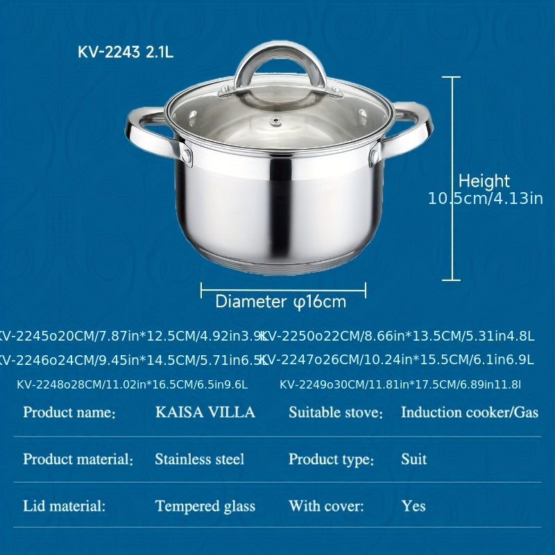 High-quality Stainless Steel Soup Pot with Double Ears, Thickened 5-layer Bottom, Suitable for Household Gas Stove and Induction Cooker