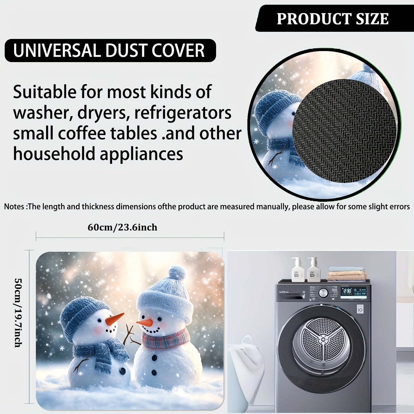 Protect your washer and dryer with the Christmas Snowman Washing Machine Dust Cover. This quick-dry and absorbent protector pad not only keeps your appliances clean but also adds a modern touch to your laundry room or kitchen. With easy cleaning and a