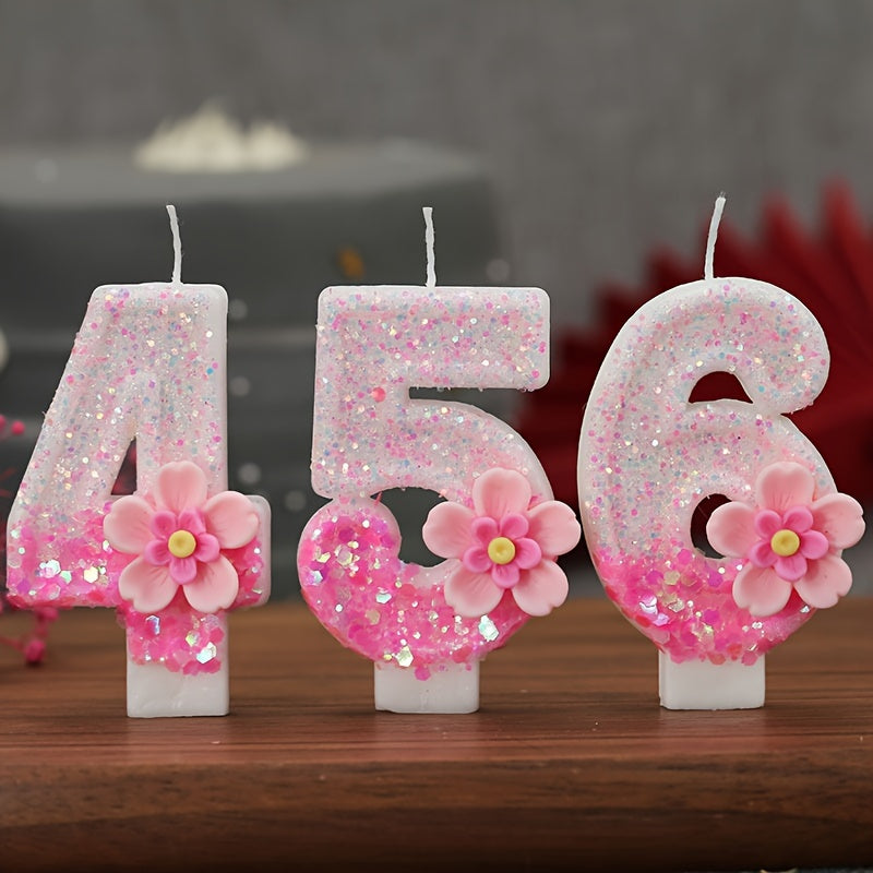 Pink floral number candle for cake decorations and parties.