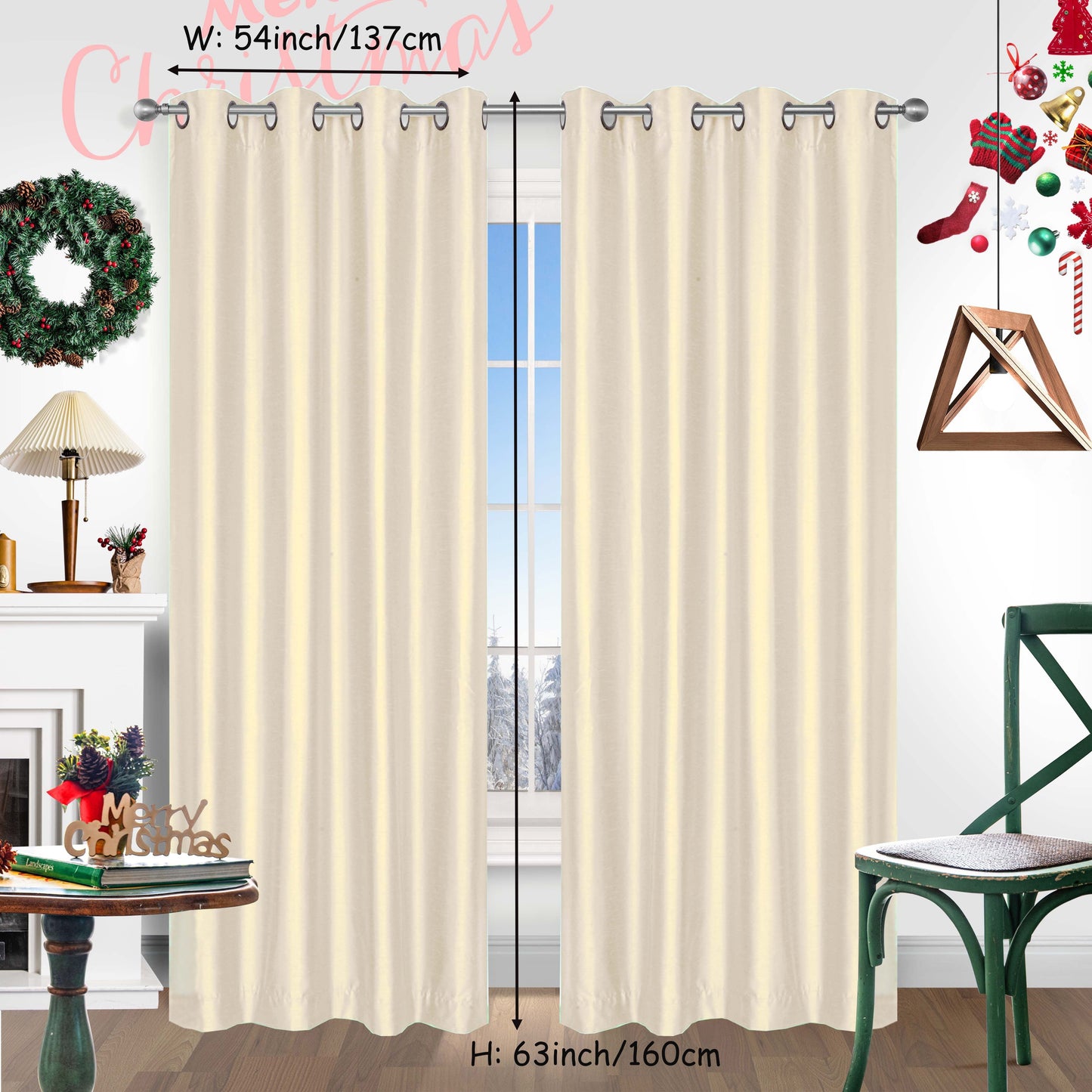 Add a festive touch to your space with 2 pieces of red Christmas curtains. These curtains are made of faux silk with a grommet top design, providing both style and functionality. Perfect for living rooms, bedrooms, offices, kitchens, and studies, these