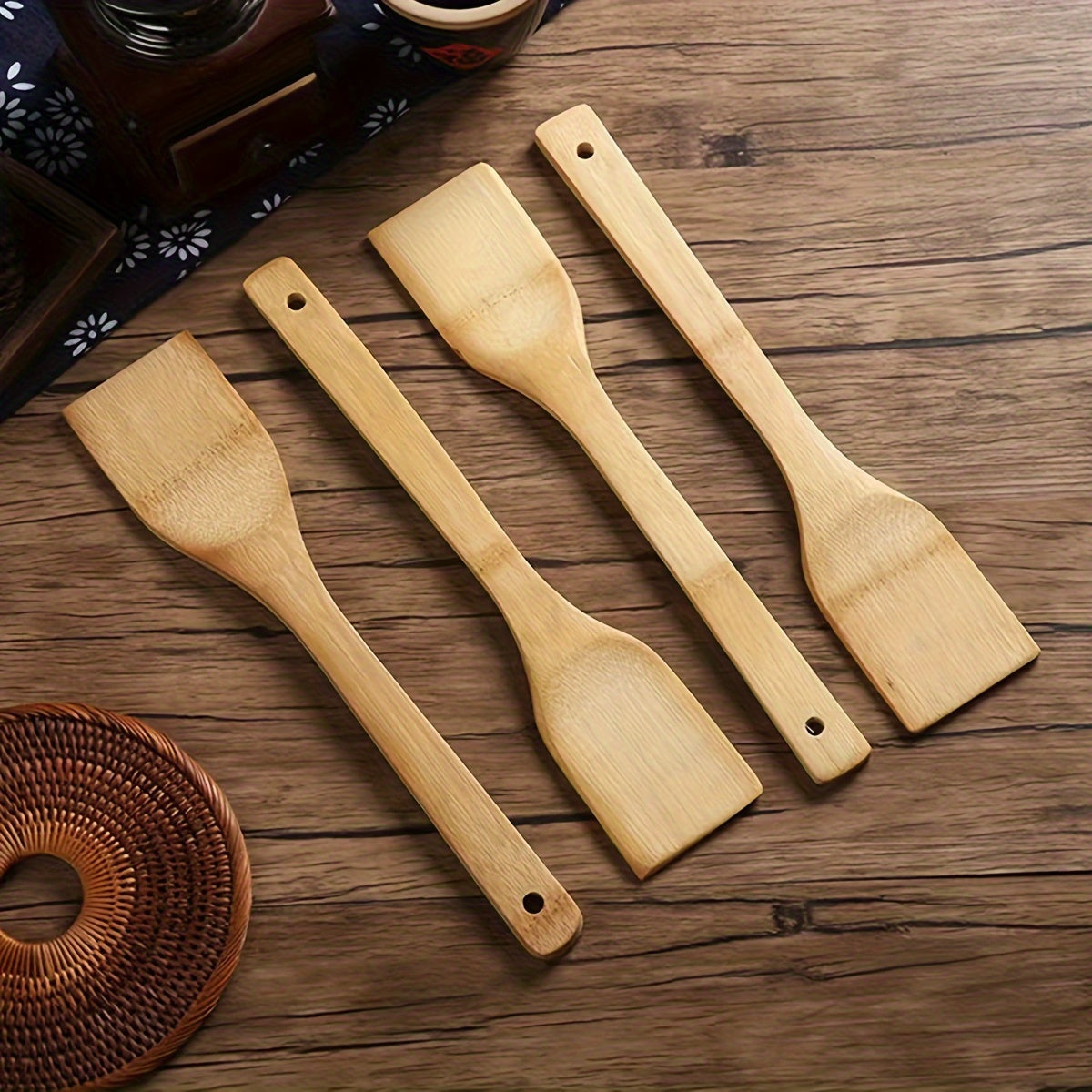 Bamboo wood spatula for non-stick cooking, perfect for Halloween and Christmas.