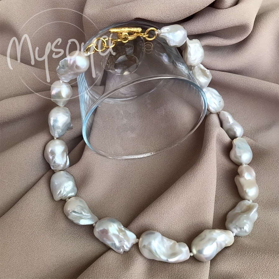 MYSOYA Brand presents a stunning Handmade Large Baroque Pearl Freshwater Necklace, featuring natural 14-18mm True Baroque Pearls. This elegant piece comes in a gift box with a tote bag, making it an ideal present for weddings, birthdays, anniversaries