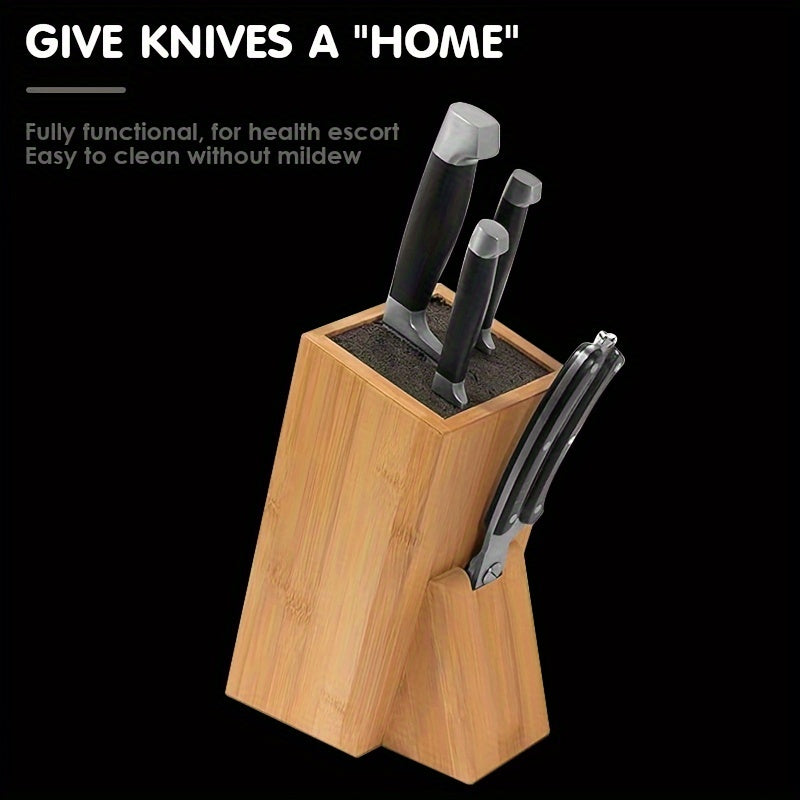 Bamboo Knife Stand featuring a PP Core, Universal Freedom Insert, Easily Removable and Cleanable, Suitable for Various Knife Sizes, Aesthetic Addition to Kitchen and Dining Area