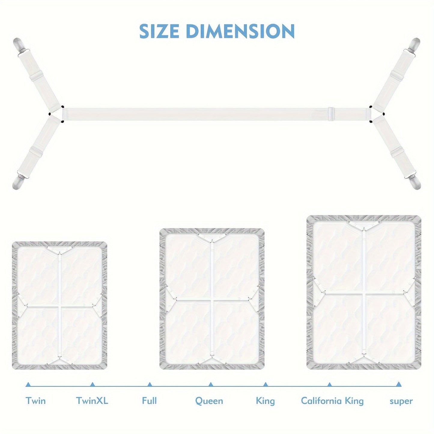 Регулируемые ремни для простыней с металлическими зажимами - Набор из 3 штук | Эластичные застежки для натяжных простыней | Подходит для всех размеров матрасов