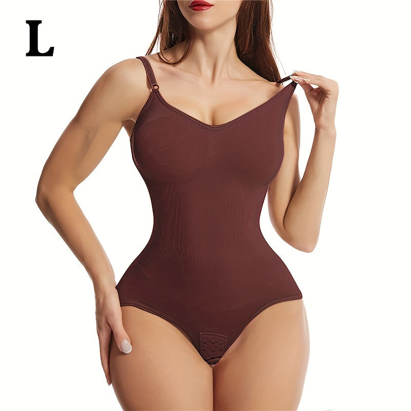 1pc Women's High Elasticity Shapewear Bodysuit with Backless, Tummy Control, Elastic Hip Lift, Full Bust Compression, Polyamide & Spandex fabric, Adjustable Straps, Plus Size, Sleeveless