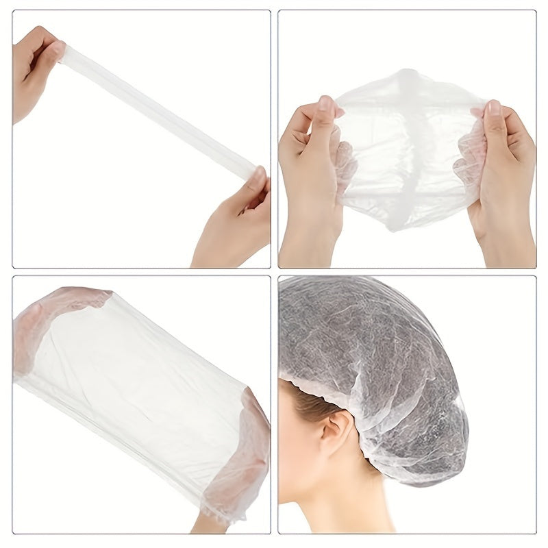 Disposable non-woven fluffy hats in packages of 20, 50, 99, or 100. These elastic dust-proof hats are perfect for food services, salons, spa centers, and kitchen headsets. Suitable for both men and women, these hats are ideal for sleeping and personal