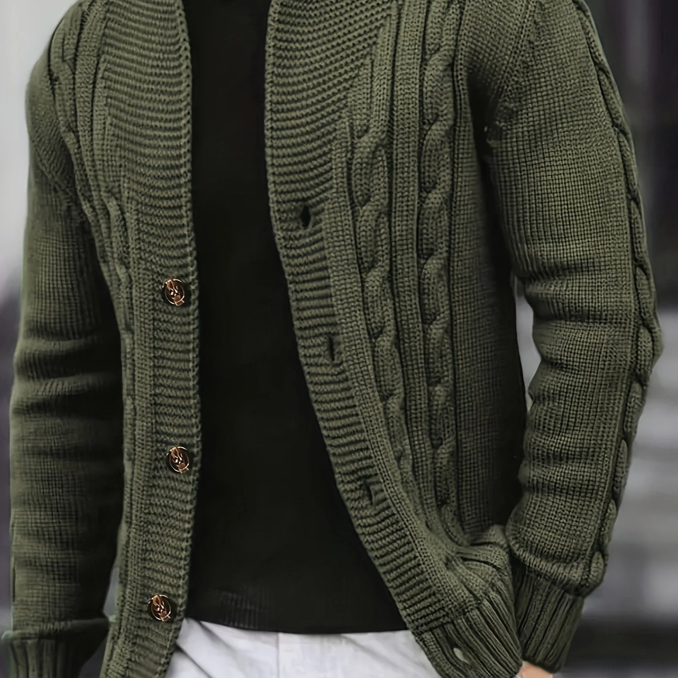 Men's V-neck knitted cardigan with a solid color button, perfect for casual fashion in autumn and winter.