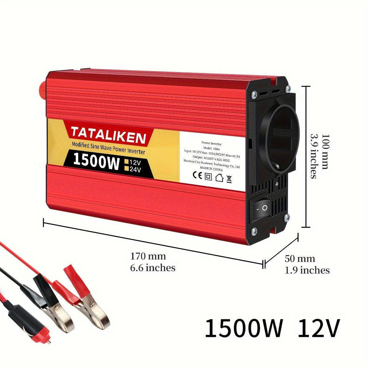 High-power 12V to 220V car inverter with 2500W-600W capacity, ideal for charging phones and tablets.