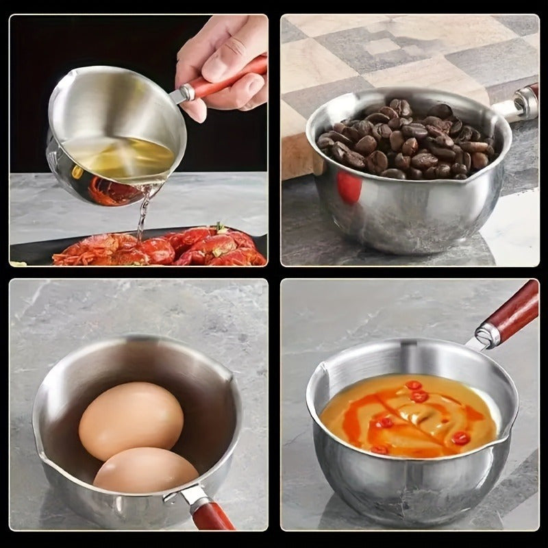 One-piece Multifunctional 300ml Stainless Steel Mini Saucepan, Great for Heating Oil, Milk, Melting Chocolate and Butter, a Must-Have Cooking Tool for Camping and Baking purposes.