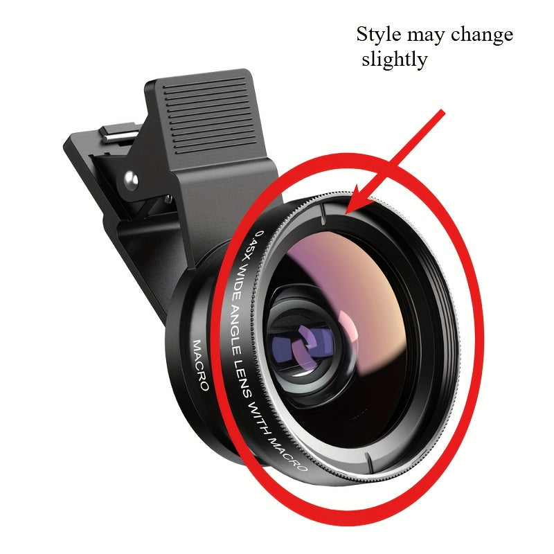 Ultra-wide angle and macro lens with optical zoom for smartphones, SLR, and external cameras, includes smartphone clip and portable PVC kit.