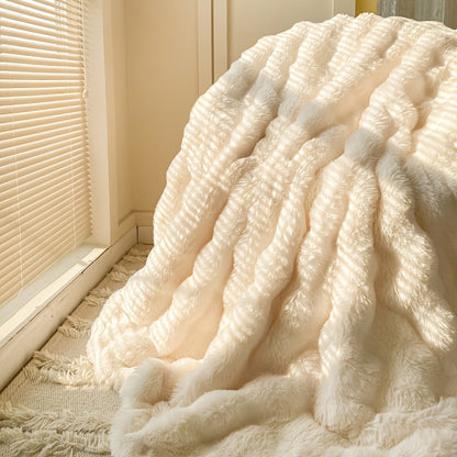 Thickened Faux Rabbit Fur Plush Blanket in Solid Color - Perfect for Beds, Offices, or Air Conditioning, Ideal Christmas Gift