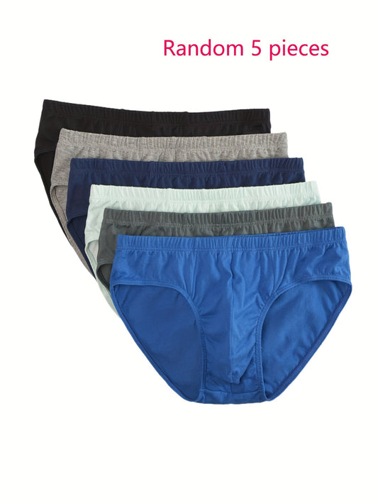 5 cotton briefs for men made of medium stretch knit fabric in a solid color, providing breathable comfort fit for all seasons.