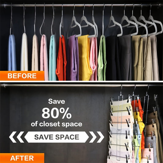 Compact Multi-Layer Stainless Steel Hanger for Skirts, Pants & Shorts - Non-Slip, Foldable Solution for Closet Organization