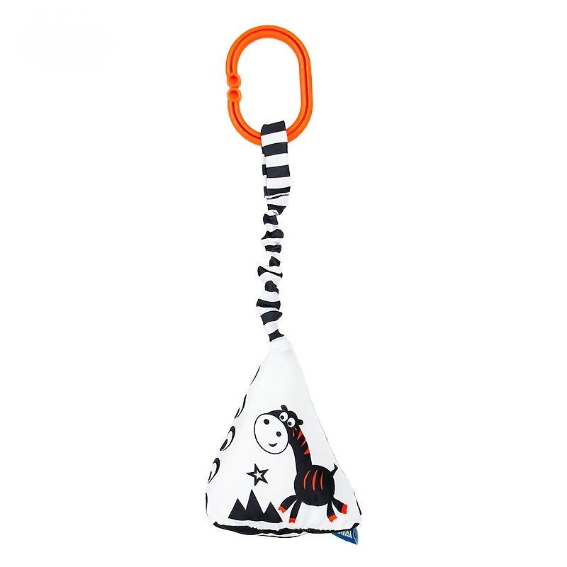 Geometric-shaped black and white hanging toys for babies, designed for early education and visual stimulation. Perfect for attaching to strollers, car seats, or hanging over baby's bed.