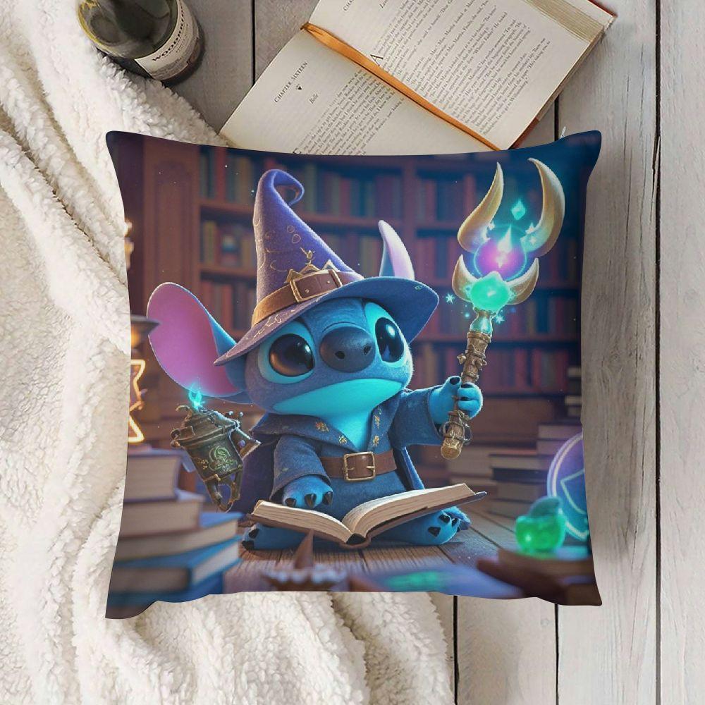 Set of 2 Disney Stitch Witch Hat Cushion Covers, 45.72x45.72 cm, Trendy Pillowcases for Sofas, Living Rooms, and Outdoor Spaces, Perfect for Halloween Decor