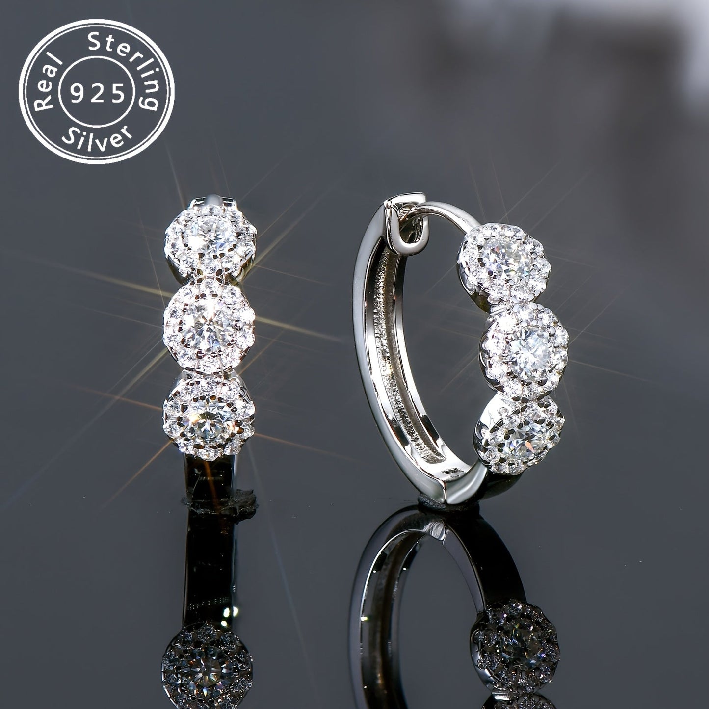 Elegant Classic Hoop Earrings featuring 925 Sterling Silver and 2.7mm Round Moissanite Stones, 14K Golden Plated. With 0.42ct Total Synthetic Moissanite and Zirconia Accents, these earrings are perfect for Women's Daily Wear and Special Occasions like