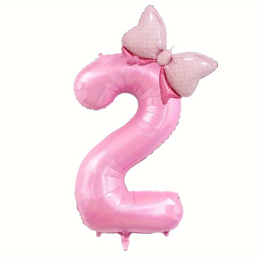 81.28 cm Pink Number Balloon with Bow - Ideal for girls' birthday decor - No electricity needed - Made of aluminum