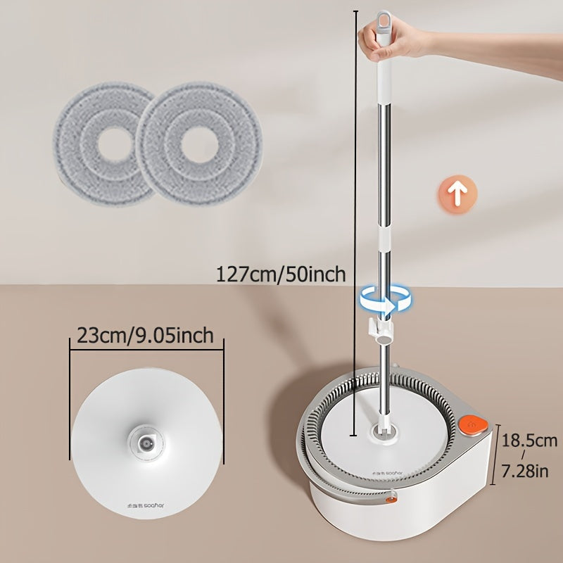 Experience the convenience of the Joybos Spin Mop and Bucket Set, featuring 2 Microfiber Pads. This stainless steel set is designed for wet and dry use on various floors throughout your home, including the bedroom, kitchen, living room, and bathroom. Say