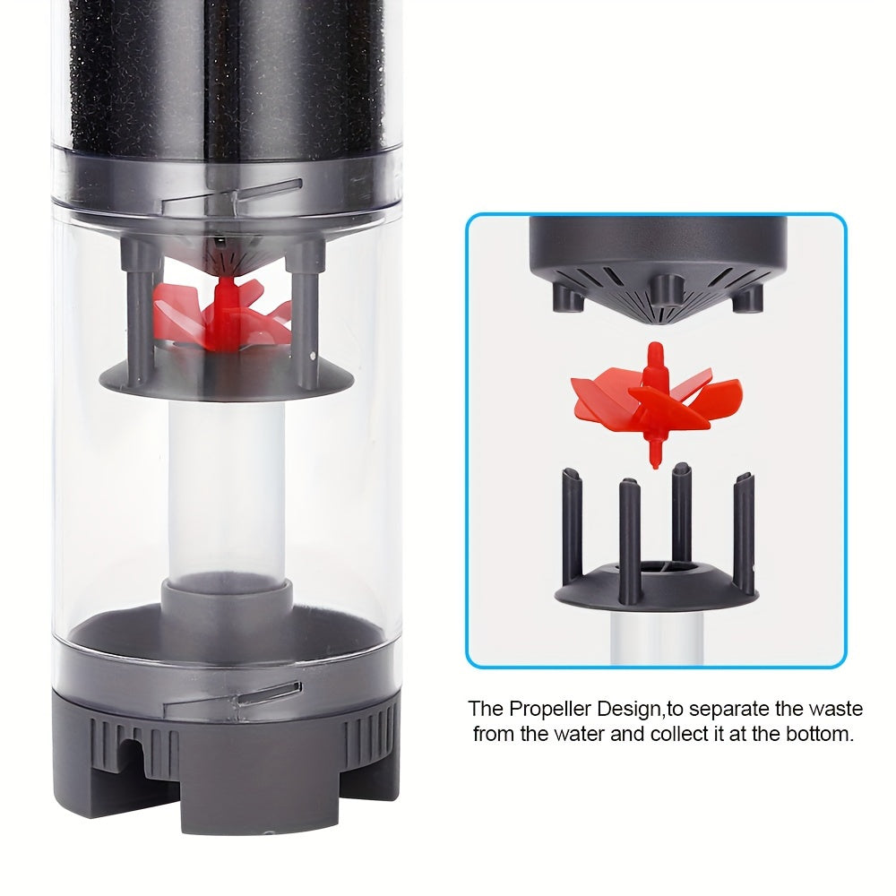 Automated filter cleaning system for aquarium fish waste with air pump.