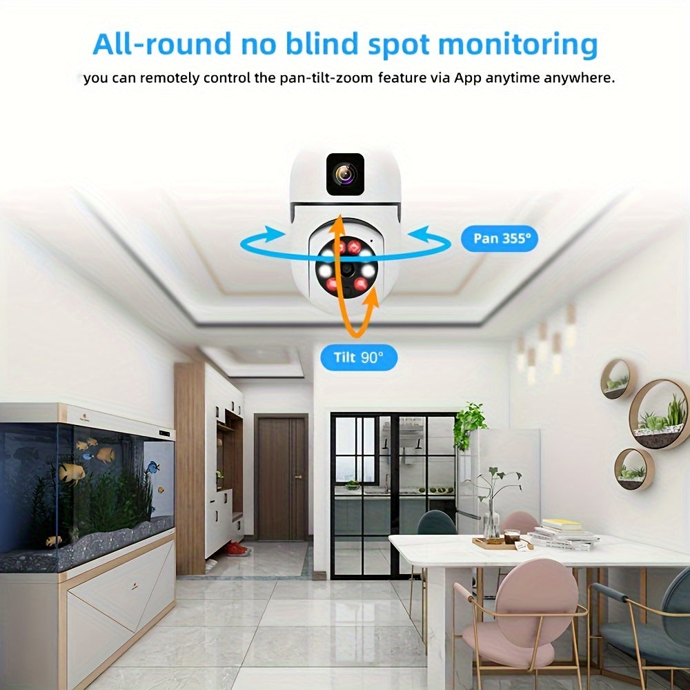 YIIYRY Smart Home PTZ Security Camera: Hard-Wired, Outdoor/Indoor Surveillance, Dual Lenses, Motion Detection, Two-Way Audio, Remote APP Control, Audible/Visual Alarm, Cloud Storage