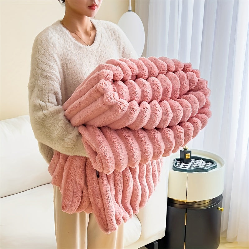 Indulgent Champagne Plush Double-Layer Throw Blanket - Luxuriously Soft, Cozy & Warm for Couch, Bed, Office, and Travel | Ideal for Staying Comfortable in Air Conditioning & Giving as Holiday Gifts