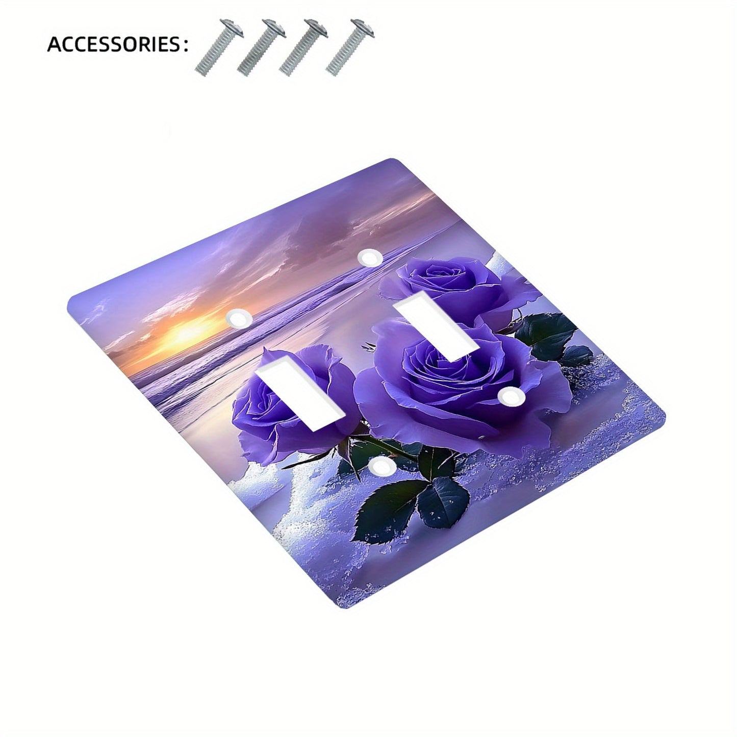 Wall plate with lavender purple rose design and socket switch cover. Enhance indoor and outdoor decor in bedrooms, kitchens, homes, and bathrooms. Power supply not included.