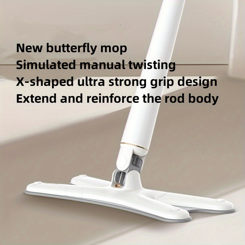 Introducing the New Butterfly Mop: Featuring a Simulated Manual Twisting mechanism and an X-shaped Ultra Strong Grip Design. The Rod Body is extended and reinforced for added durability. With its One-click Replacement feature, simply press to replace the