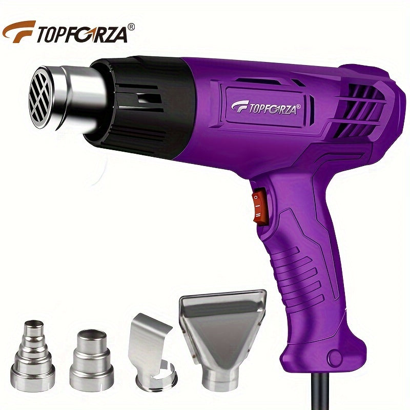 1200W heat gun with dual temperature settings and overload protection. Includes 4 nozzles for crafts, shrinking PVC, and stripping paint.