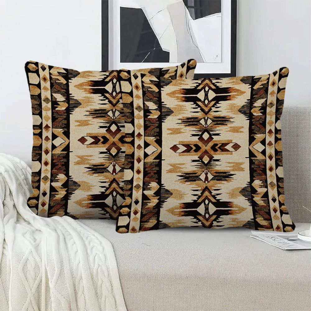 Set of 2 Stylish Native American-Inspired Antique Flannel Pillow Covers, 45.72x45.72 cm, Cozy Short Plush Cushion Cases with Zipper Closure, Easy to Clean in Washing Machine, Versatile All-Season Decorative Pillowcases for Couch, Bed, Car - Perfect for