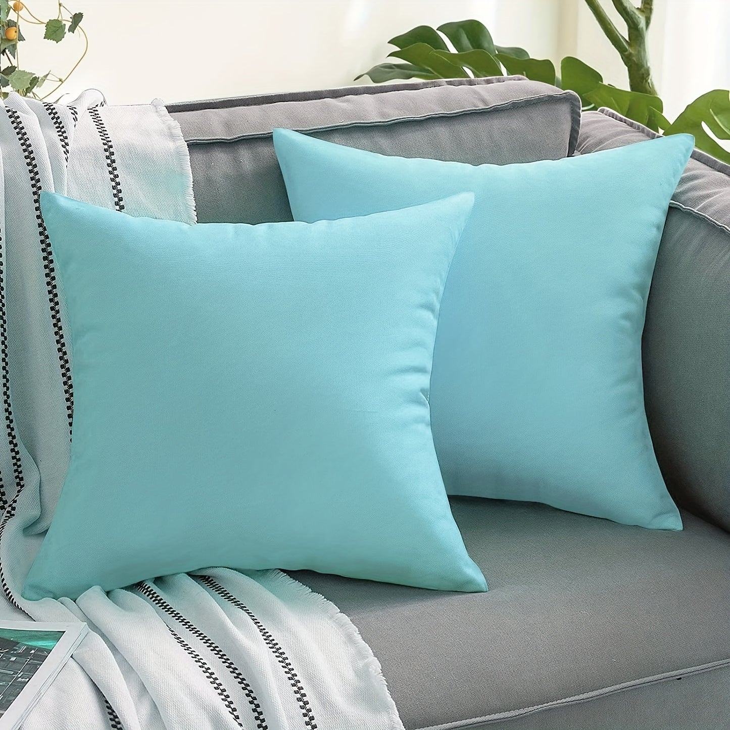 2 Waterproof Outdoor Throw Pillow Covers for patio furniture, garden bench, porch, couch, tent, and home decor. Does not include pillow core.