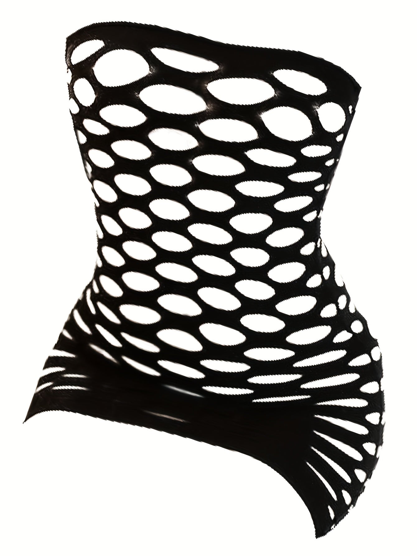 Stylish fishnet lingerie for women, featuring a strapless tube top and sheer mesh design in black.