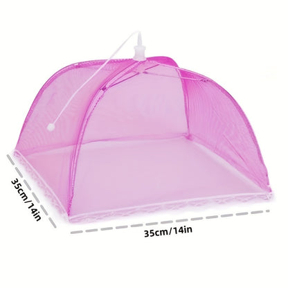 Portable umbrella-style food cover, protects from insects, ideal for home and camping