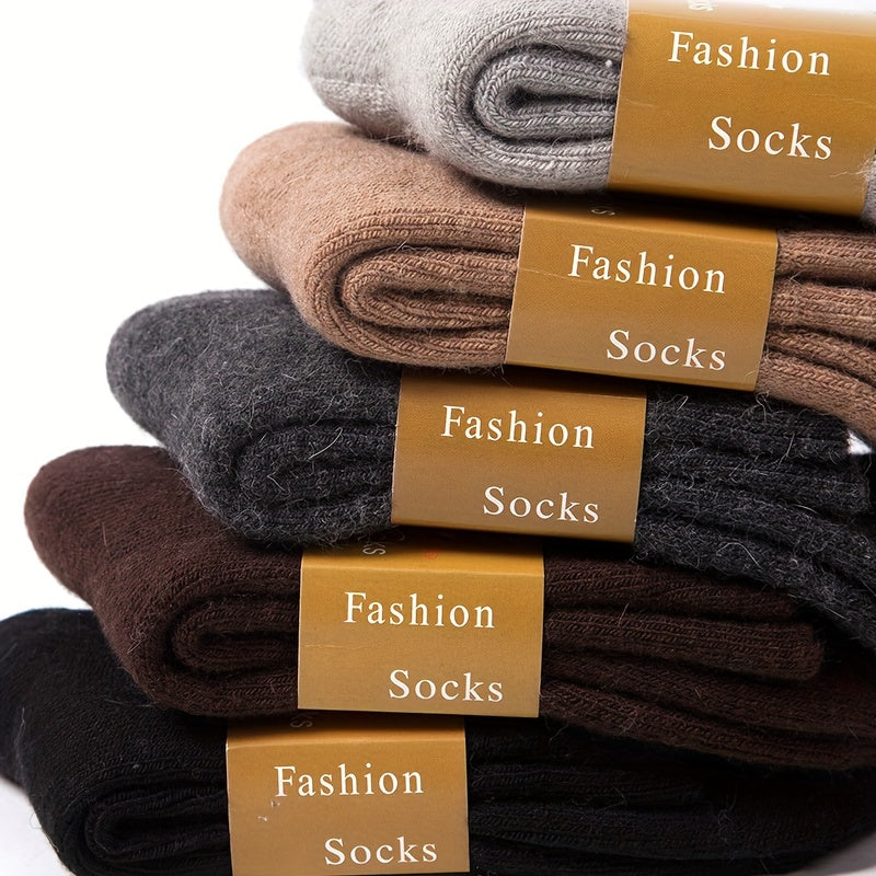 6 pairs of men's wool knit crew socks for autumn/winter, soft, warm, and breathable.