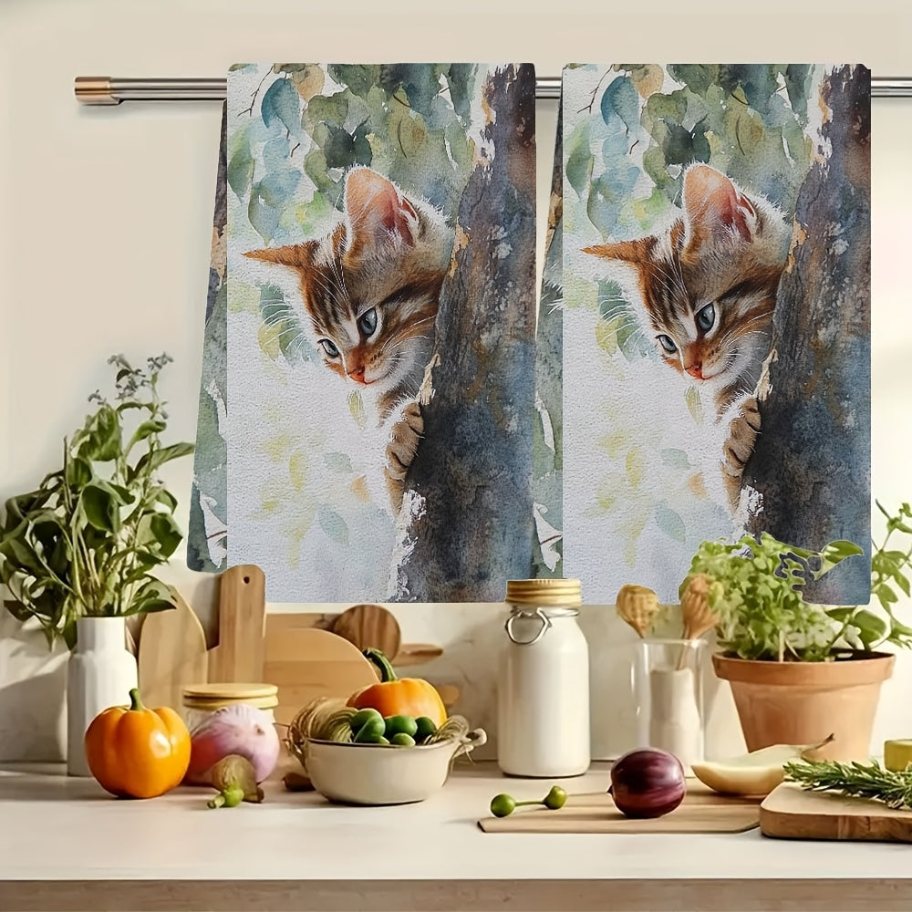 Two pieces of ultra soft kitchen towels that evoke the gentle meow of a kitten in the early morning. These highly absorbent dish hand towels are perfect for holiday decor. They are machine washable and measure 16x24 inches. Item number 2KYSYS1218528.