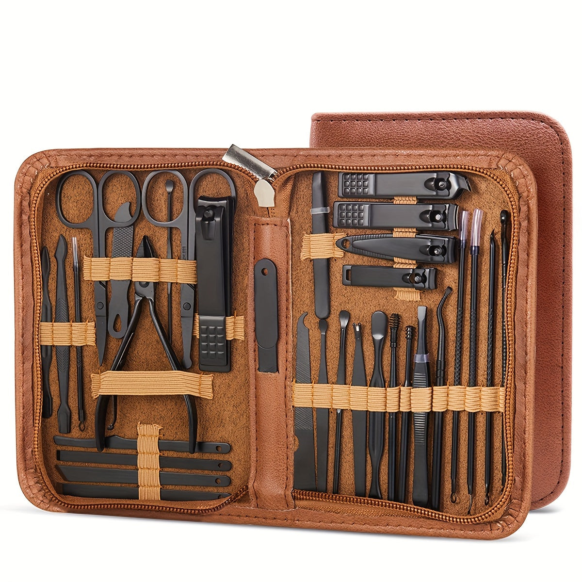 32-piece professional stainless steel manicure trimming kit with nail clippers and tools.