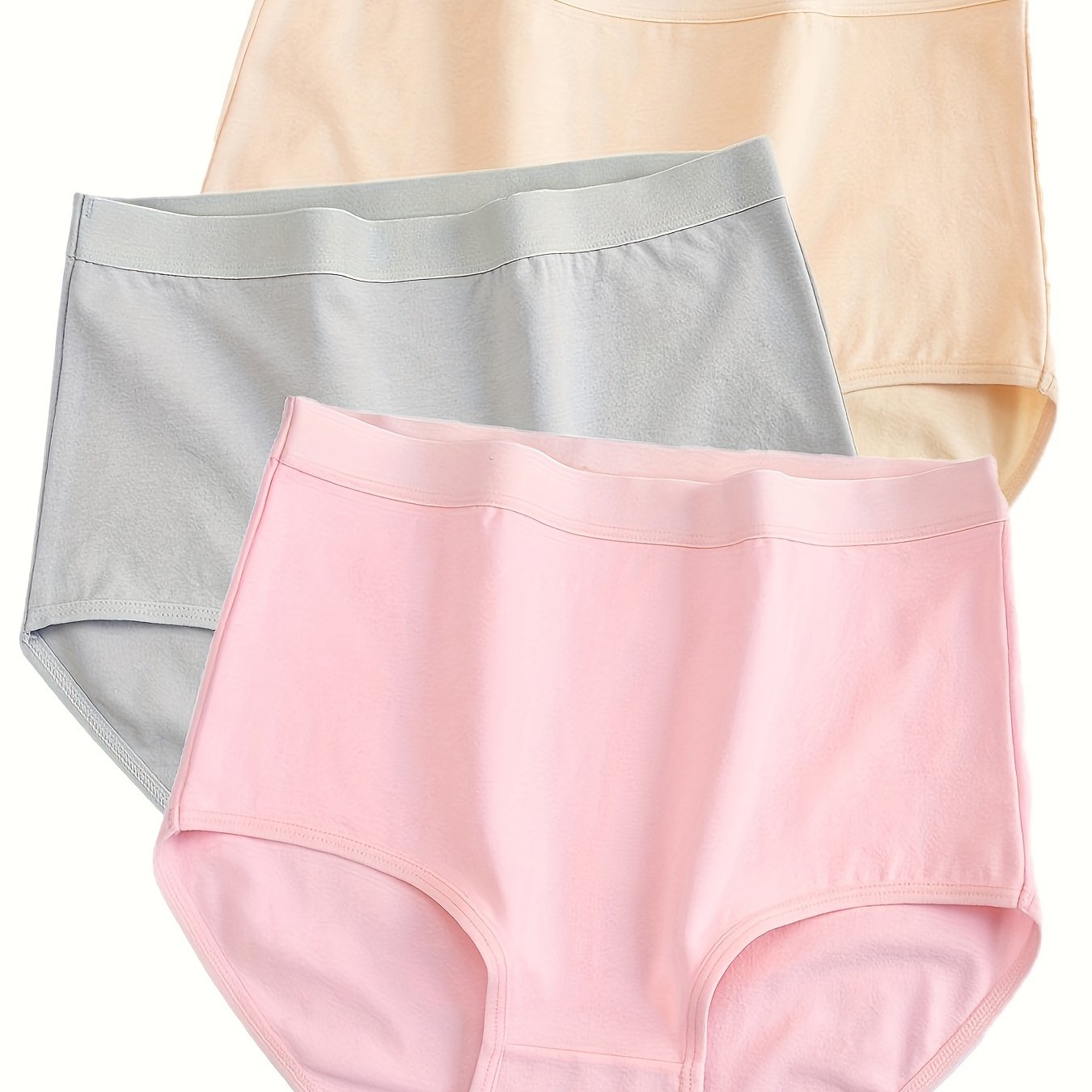 3 Simple Solid Briefs, High Waist Intimates Panties, Women's Underwear & Lingerie