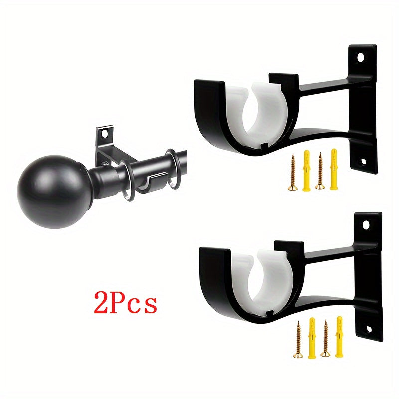 Set of 2 Sleek and Sturdy Black Aluminum Curtain Rod Holders Including 2 Screws and Plastic Expansion Pieces - Simple to Install with a Flexible Design