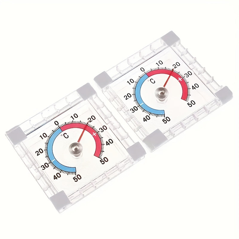 Plastic dial indoor thermometer with reusable adhesive for walls and windows accurately measures indoor and outdoor temperatures in homes, greenhouses, and gardens.