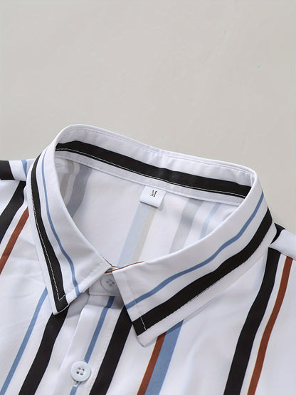 Men's casual striped short sleeve shirt for summer and vacation resorts.