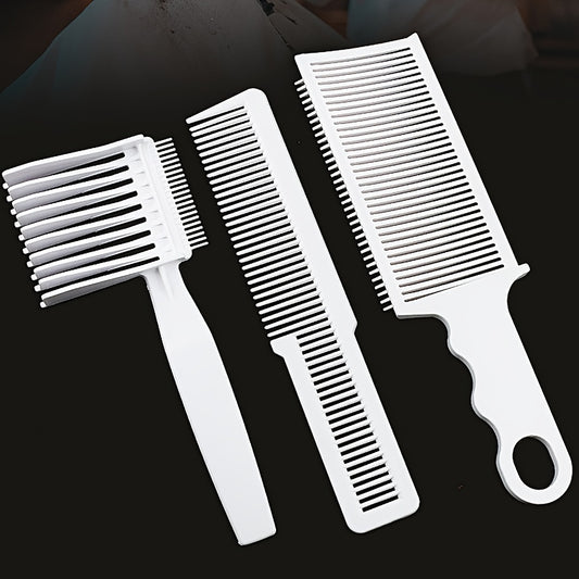 Set of 3 barber combs including a fade comb, positioning comb, and flat top comb.