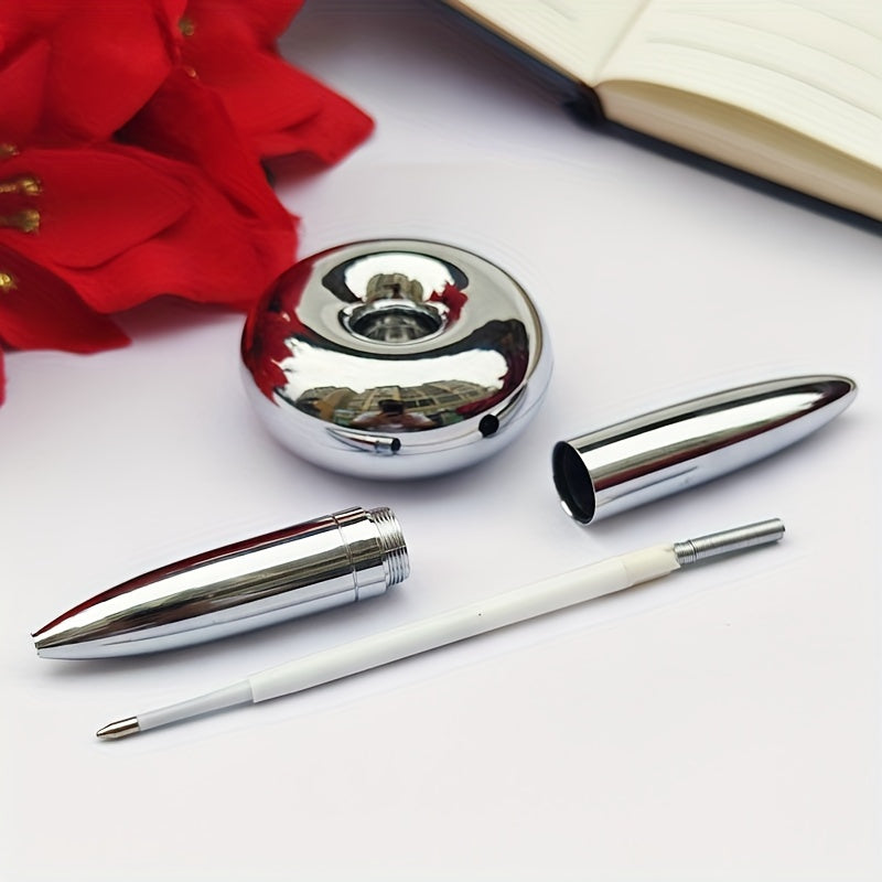 Magnetic levitation round ballpoint pen for men's gift with metal and plastic pen holder.