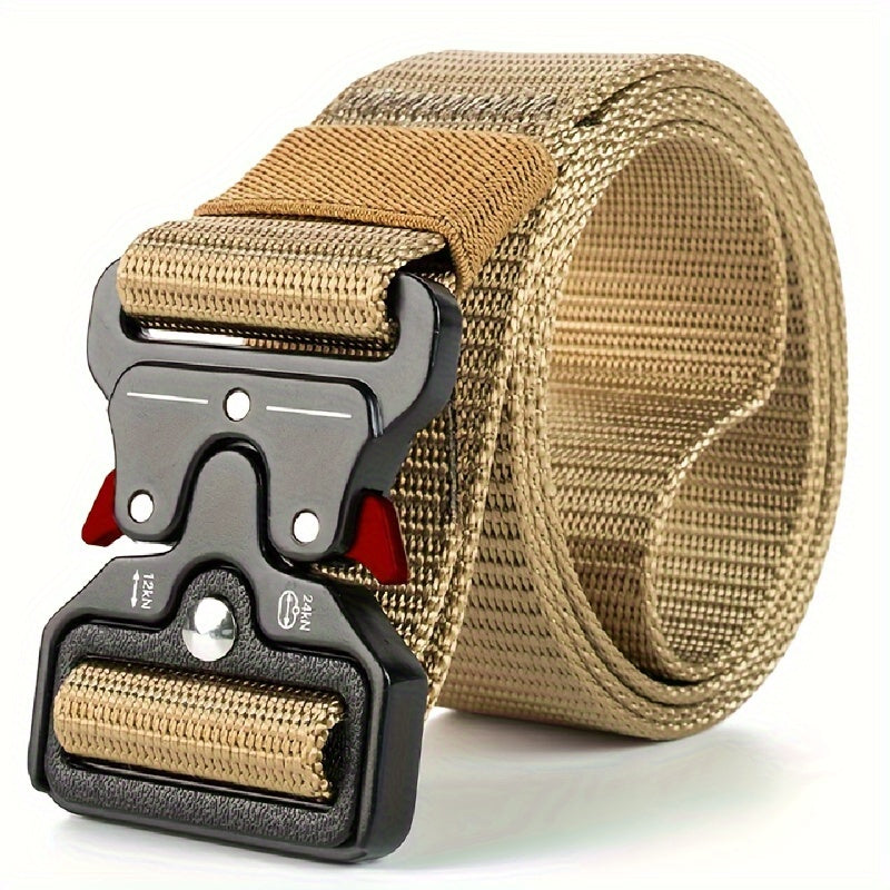 Outdoor training belt with plastic safety buckle, suitable for men and women, non-metallic leisure waist belt.