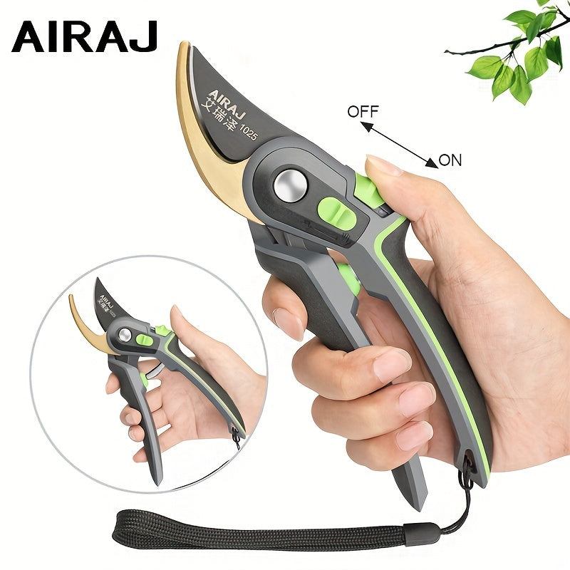 AIRAJ Pruning Shears: Professional Grade with Sk5 Steel Blade, Safety Lock, Ergonomic Grip, Adjustable Opening, Non-Slip Handles.