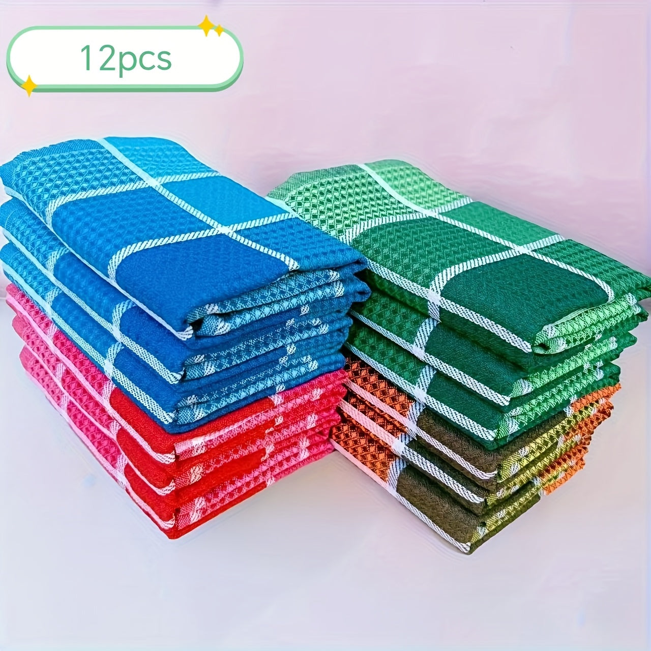 Pack of 12/6/4/2 extra-large waffle cleaning cloths, dish towels, scouring pads, tea towels, and daily towels for washing and drying dishes and household items.